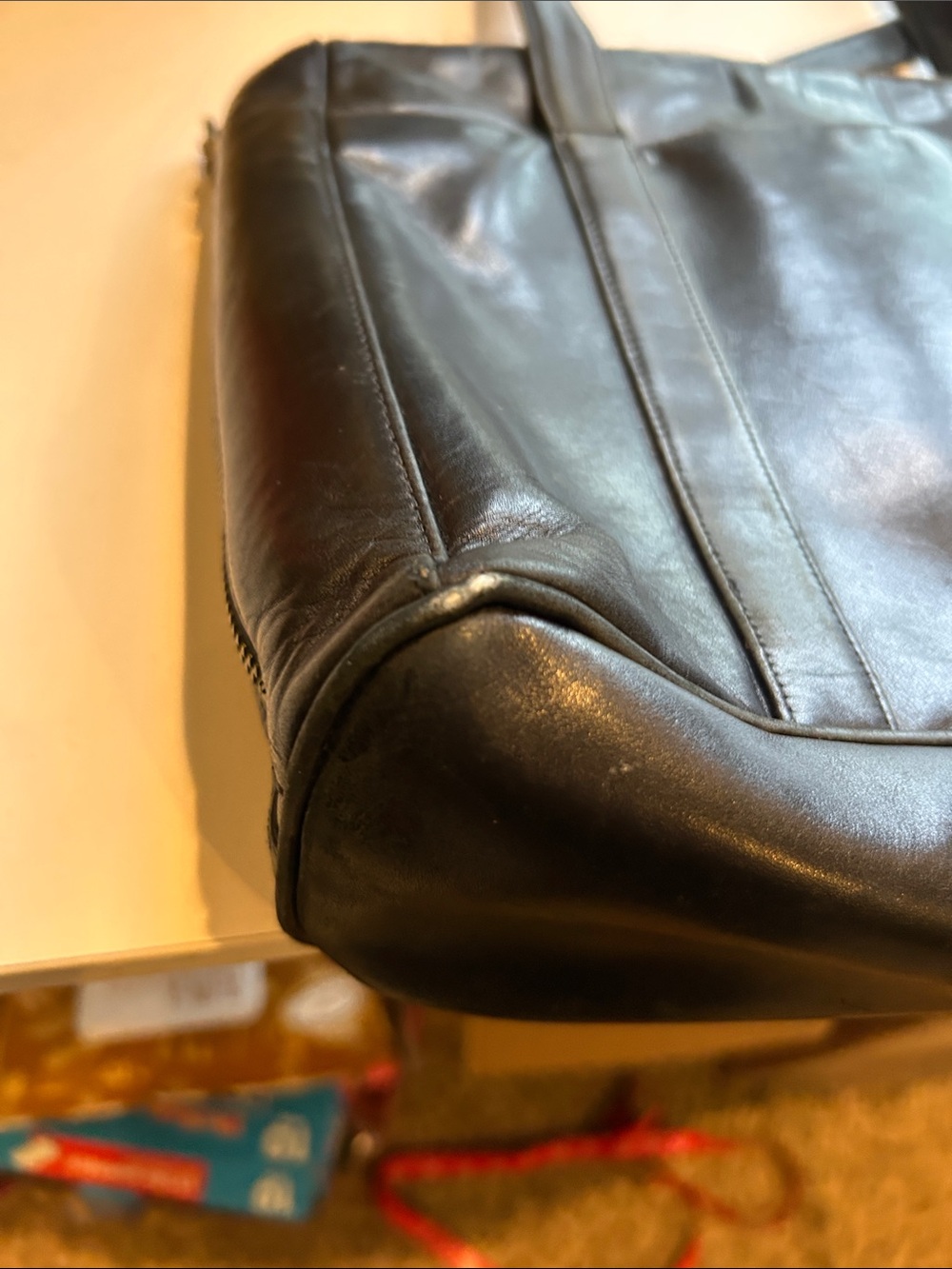 Johnny Farah Classic Black Leather travel shoulder bag organizing collegiate - Picture 11 of 11